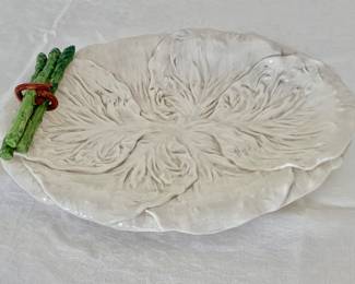 $50 - Vietri Cabbage Leaf Serving Platter With Asparagus Accent - 16" L, 11.5" W, 2.5" H