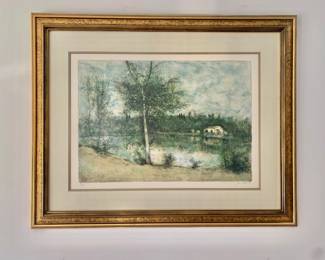 $225 - Gantger signed "L'etang au Printemps" etching 76/185 - 32.5" H x40" W