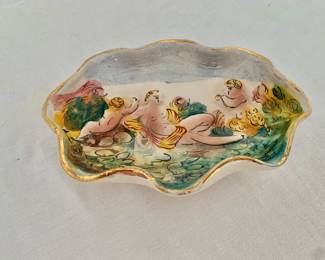 $20 - Italian Jewelry Dish with Male Relief Scene - 6" L, 4" W, 1" H
