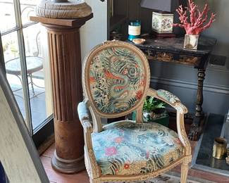 French Fauteuils Upholstered in Jean Paul Gautier Tattoo Fabric. $3800