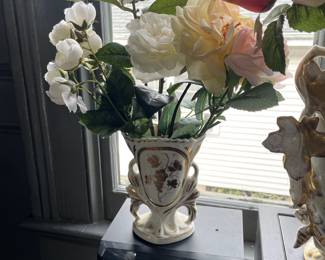 Old Paris Vase w/ Silk Flowers, $180