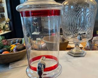 Cranberry glass vintage tower dispenser, 18.5h x 7.5d. $125