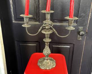 Sliver-Plate, Three-Arm Candelbra. Price $150