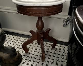 Antique Eastlake Walnut and Marble Side Table, $375