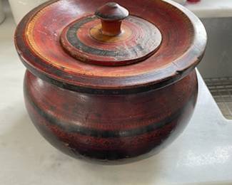 Large Wood Carved and Painted Tikka Bowl. 7h x 9diameter. $125