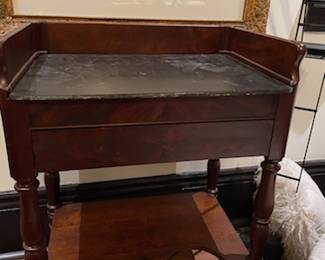 1800's Empire, Mahogany and Slate Wash Stand. Perfect for a bar. $635