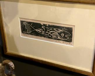 Milton Avery Woodcut "Fish" 26/100 Signed and Numbered. Price $2400
