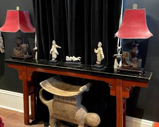 Antique Chinese Slim Table Black and Red $3800