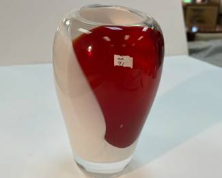 Red/White 8"h Art Glass Vase signed Clifford 2001