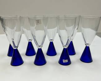 (8) Eon Blue Champagne Glasses by Sasaki, 6.5"h