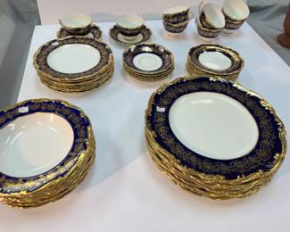 8-place Set Blue, Gold Trim Coalport 'Hazelton' 72pcs. Minus coffee cup saucer