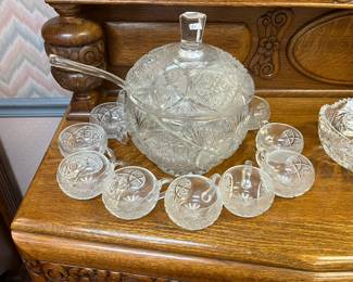 Cut Crystal Punch Bowl w/cups