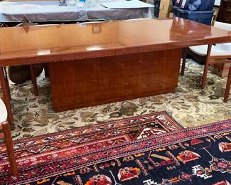 Banquet Table 29 1/2h x 8'2"L x 4'w with 1-20" leaf.  Easy to move because the top just lifts off.