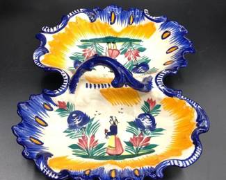 Antique Quimper Faience Pottery Divided Server