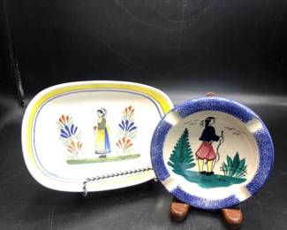 Antique Quimper Faience Pottery Condiment Dish and Ashtray