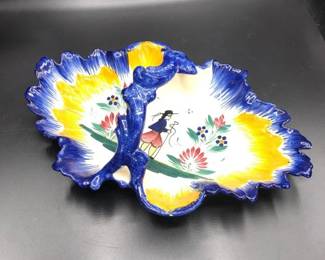 Antique Fine Quimper Faience Pottery Dvided Dish