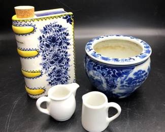 Unique Group of Blue and White Porcelain Pieces with 2 Miniature Pieces