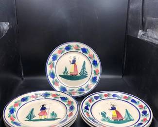 Beautiful Antique Quimper Faience Pottery Dinner Plates from France