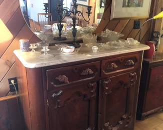 1860's Victorian sideboard. Top is battogli veined marble.