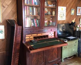 1840's Tall Secretary/Bureau Bookcase withe maple drawers and pigeon holes at back of writing bed. measures 8'h x 46"w x 21"d