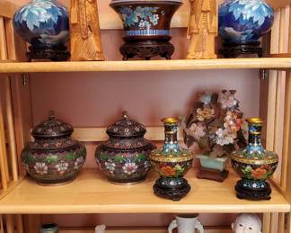 Cloisonne, carved figures