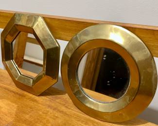 Pair small brass mirrors