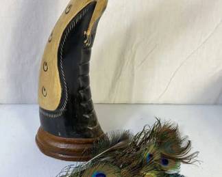 Carved Horn Peacock 