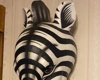 Wood Carved Zebra Head Piece 
