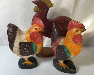 Wood Folk Art Chickens Rooster 