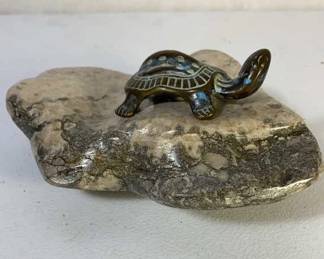 Brass Turtle on Rock 
