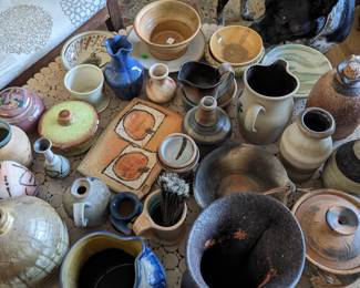 Hand thrown pottery including works by well known potters studios