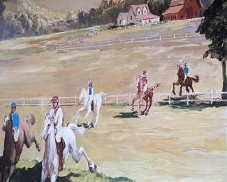 Authentic art. Painting of Steeplechase