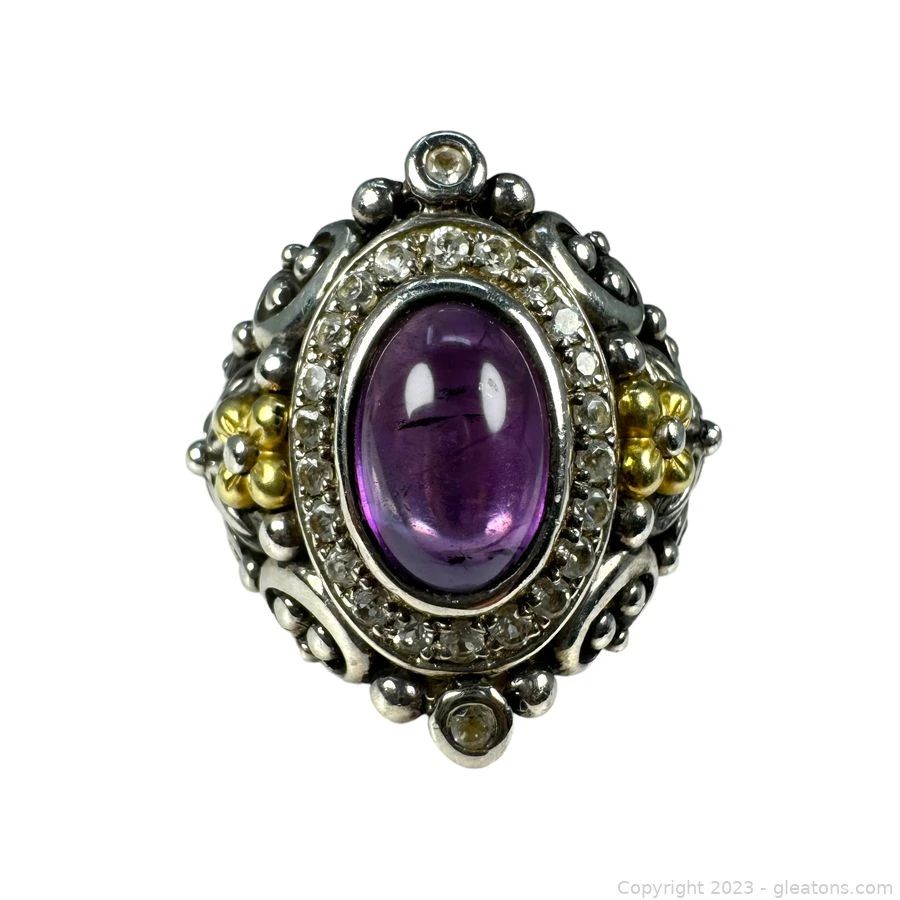 Sterling Silver and 18kt Yellow Gold Amethyst and White Topaz Ring