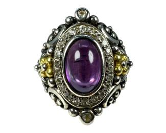 Sterling Silver and 18kt Yellow Gold Amethyst and White Topaz Ring