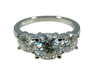 Sterling Silver 3 Stone Moissanite Ring