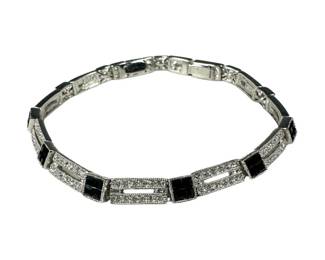 Silver Tone Black and Clear Crystal Bracelet