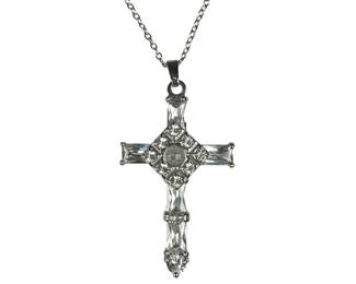 Silver Tone Cubic Zirconia Lords Prayer Cross Necklace