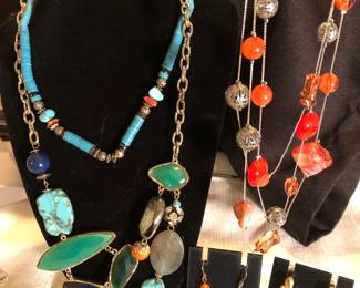 Faux Turquoise Stone NecklaceEarring Set