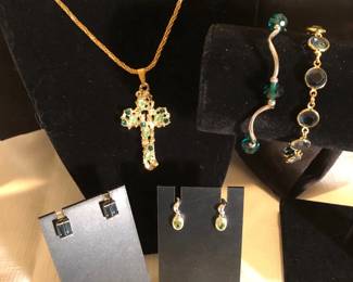 Green Blues Mod Cross, Earrings  Bracelets