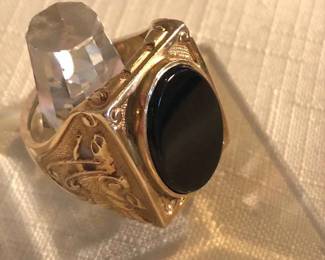 Mens Vintage Onyx  Gold Ring