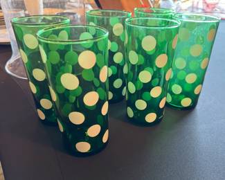 Anchor hocking forest green polka dot glasses
