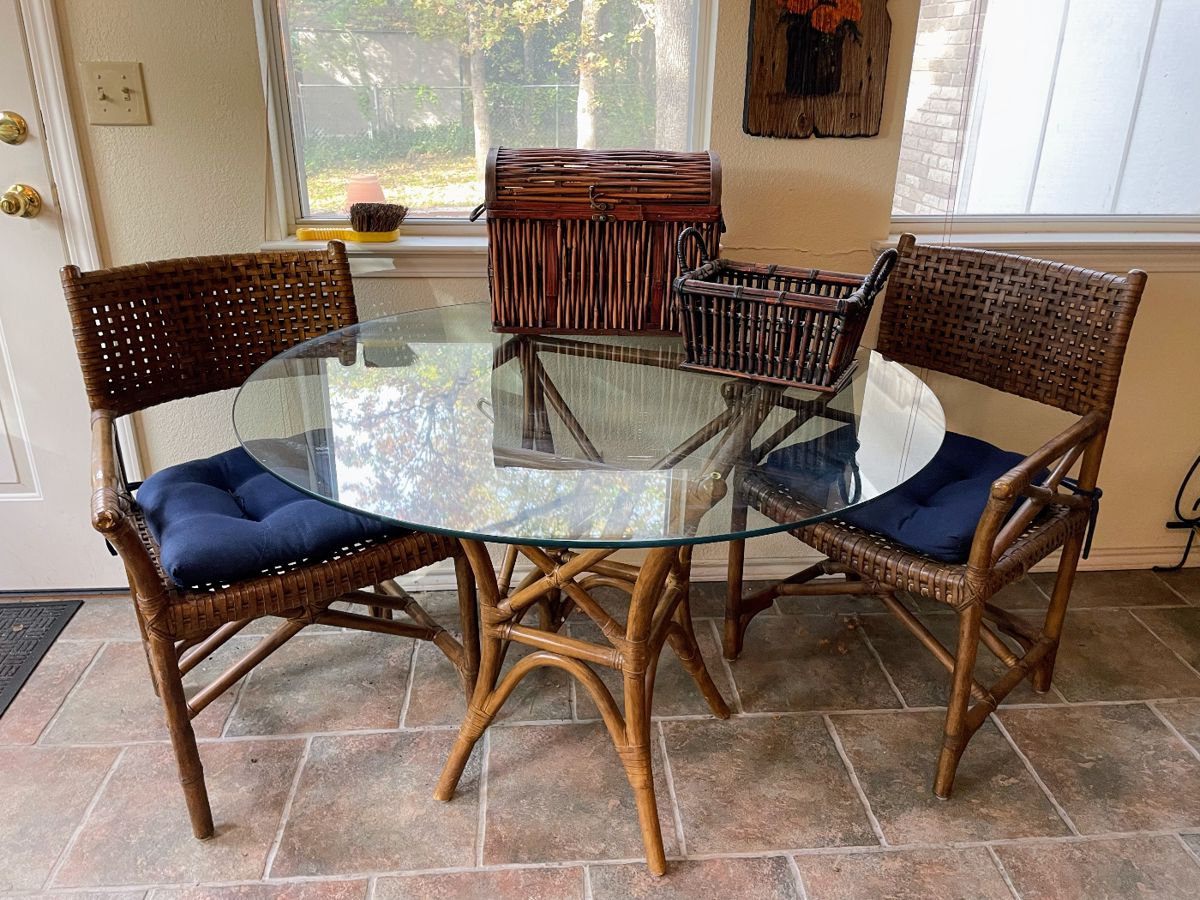 Rattan glass top table and chairs