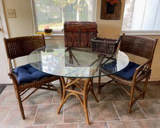 Rattan glass top table and chairs