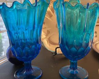 Vintage Aquamarine Blue Fenton Handkerchief Flower Vases