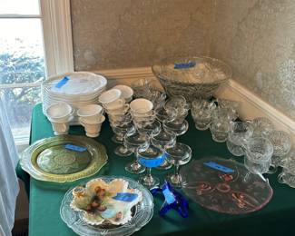 Lovely Milkglass Luncheon Sets, Depression Glass, Punchbowl Set