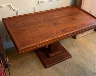 Boat/Marine Teak Table - Folds to cocktail table size, opens to dining table, telescopic height adjustment