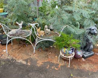 vintage metal pair of chairs -SO SO COOL   with a few friends hanging out - 