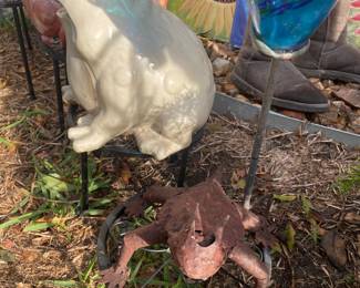 ceramics - and metal -  STAKE  YOUR YARD OUT -WITH THIS COOL SALE