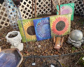 metal and stone - yard decor    some pottery too 