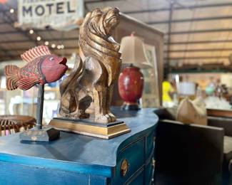 Unique Home Decor Wood Lion and Painted Fish